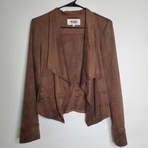 BB Dakota Steve Madden Faux Suede Drape Open Front Jacket M Cherrywood Brown